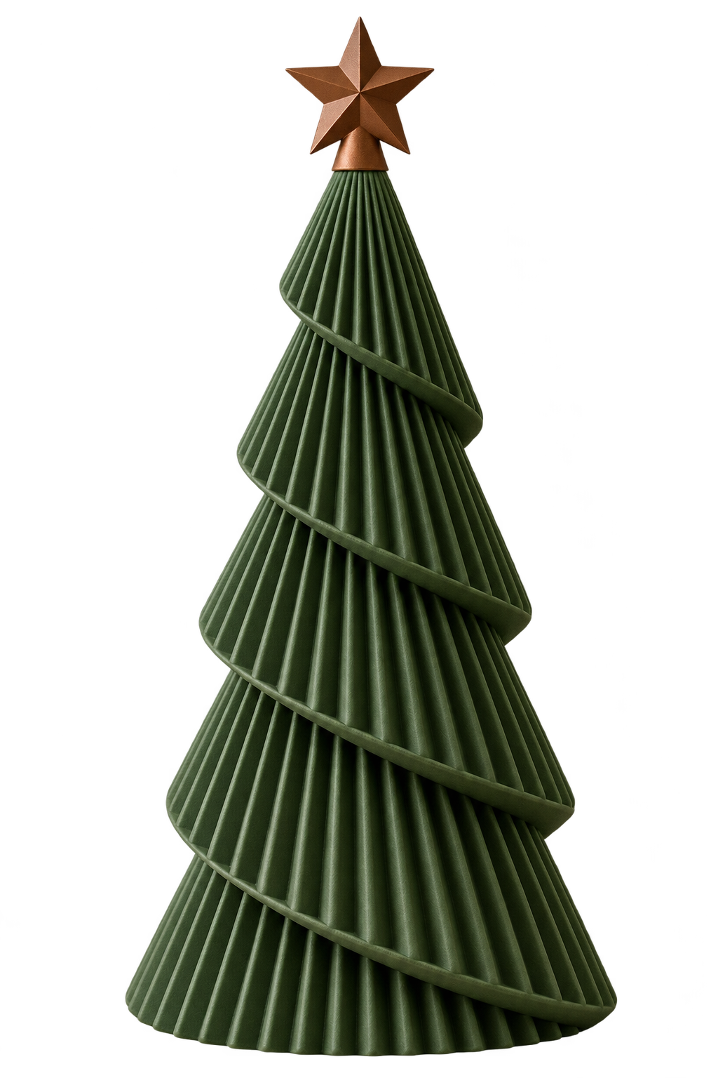Statuetta Albero di Natale verde con superficie scanalata, spirale e stella color bronzo