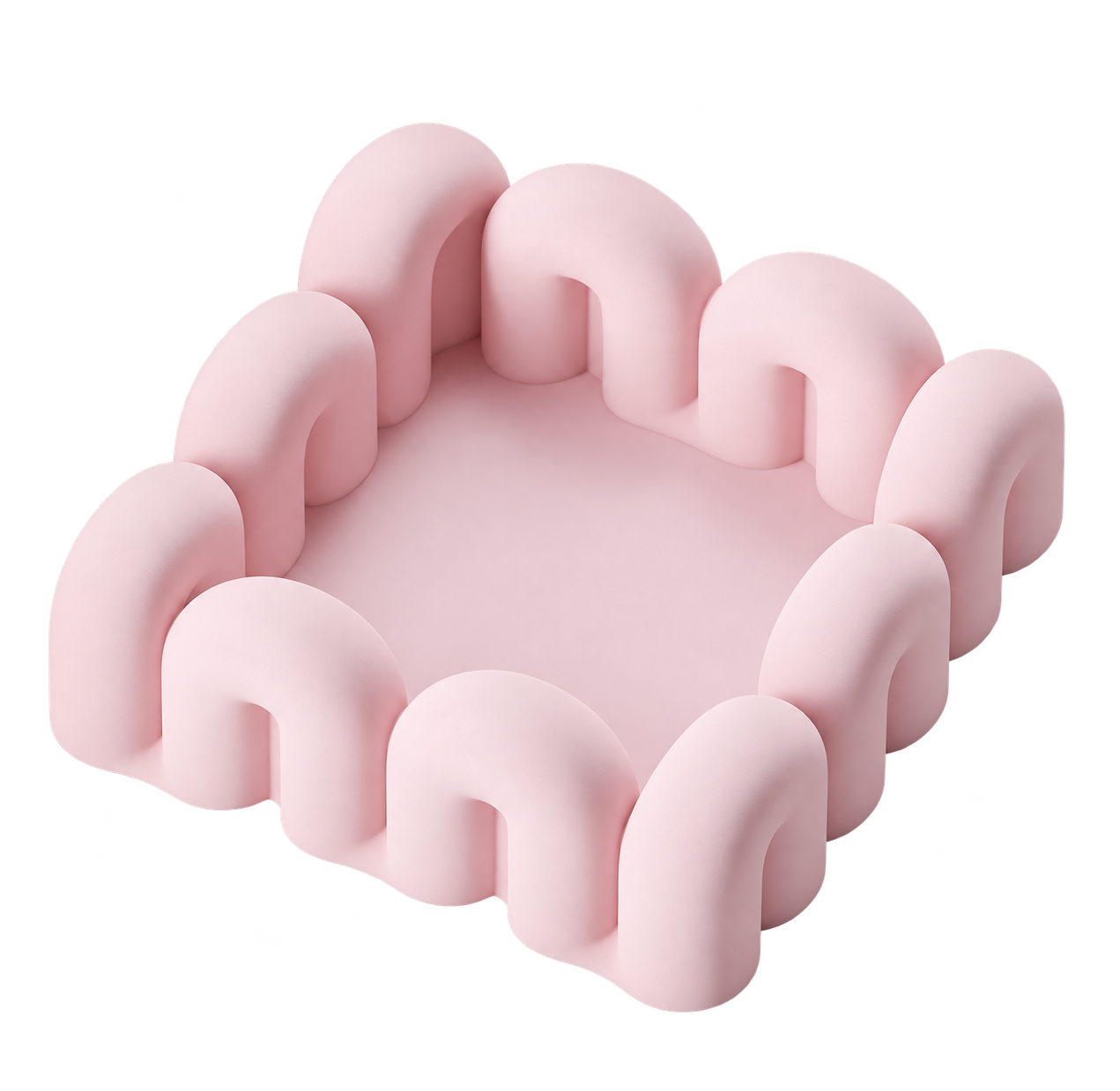 Porta oggetti Wave rosa pastello, con vassoio e bordo formato da archi arrotondati