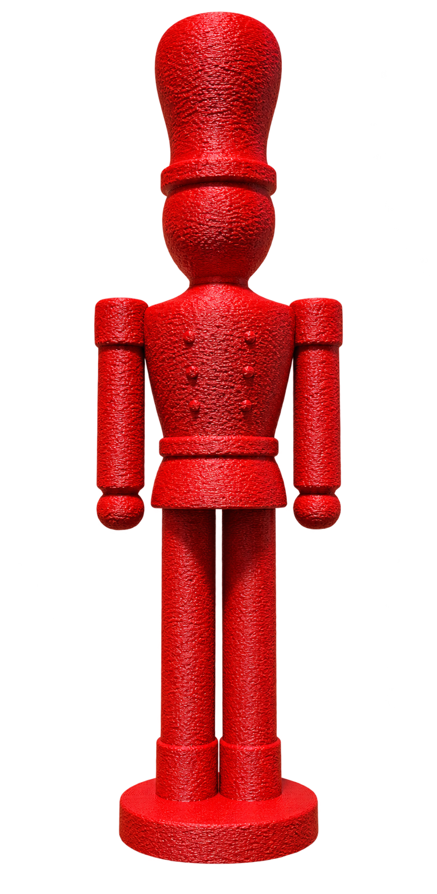 Statuetta schiaccianoci rossa stampata in 3D, con cappello alto e base circolare